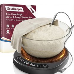 SourKeeper, Larger 2-in-1 Sourdough Starter Warmer Pro - 2026 Upgrade Larger Heating Plate, Dough Temp Probe, 1°F Control (70–110°F), 24H Timer, Real-