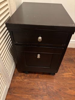 Dark Brown Rolling Cabinet with Drawer and Door