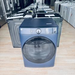 New GE - 7.6 Cu. Ft. Stackable Smart Gas Dryer with Sanitize Cycle - Sapphire Blue Model: GFD55GSPRRS