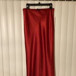 Red Silky Satin Like Maxi Skirt with Slit Size Medium 90s Y2K 2000s Romantic