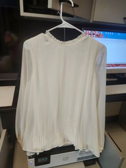 Calvin Klein Chiffon Long Sleeve polyester Ruffled Collar