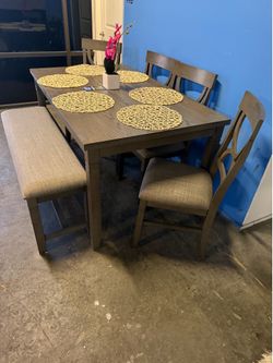 🍽️ 6-Piece Dining Table Set with Bench – White or Gray $10 Down