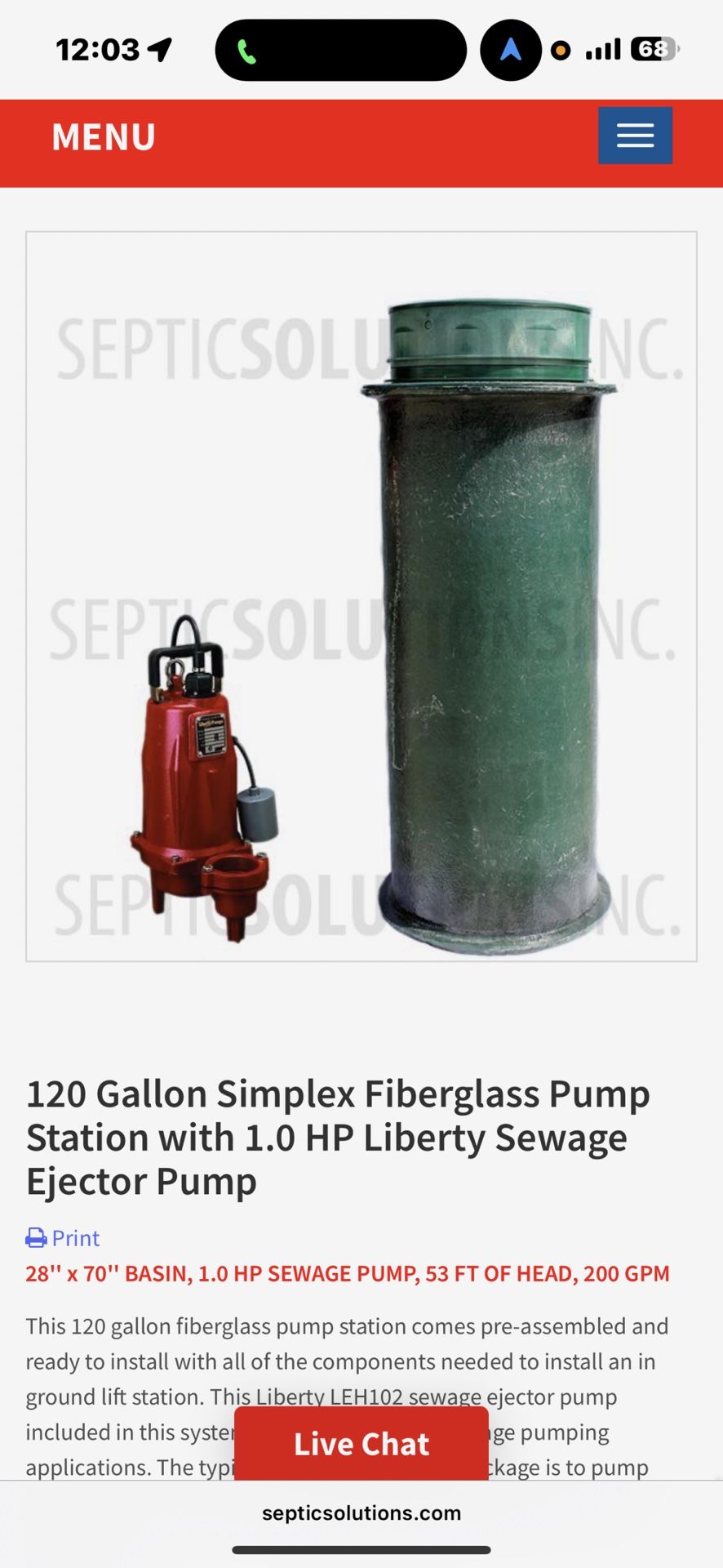 Septic Tank 120 Gallon New