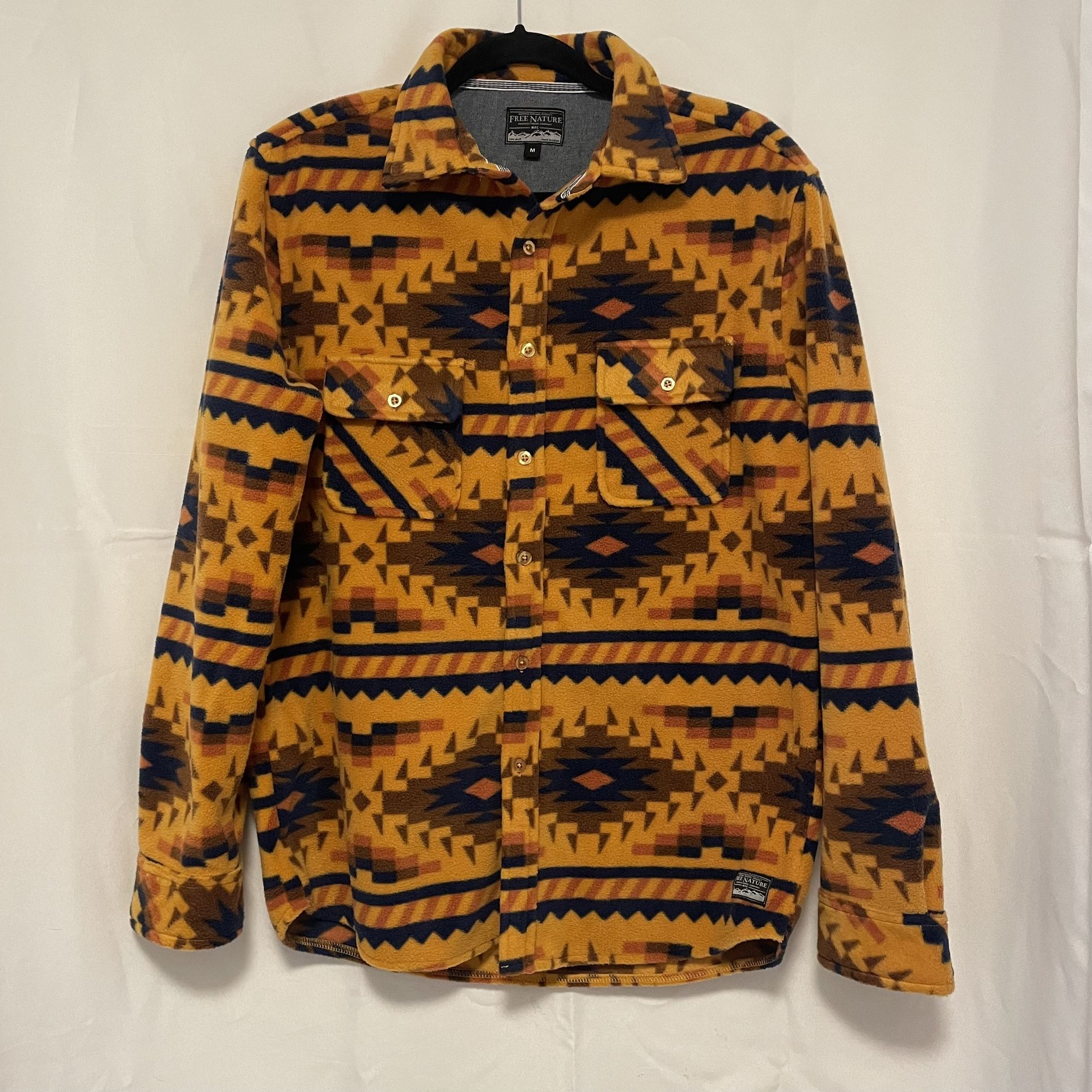 Free Nature Men's Goldenrod Aztec Fleece Southwestern button up Shacket M
