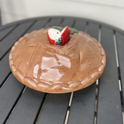 Vintage Portuguese Ceramic Apple Pie Keeper with Lid Trompe L'oeil Figural Dish