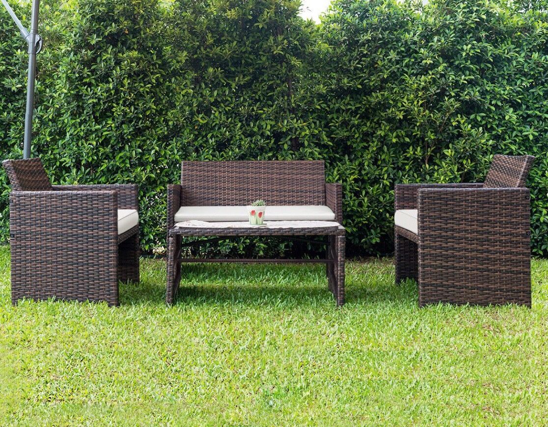 4 Piece Wicker Style Patio Set Outdoor Backyard Furniture w/Glass Top **New**