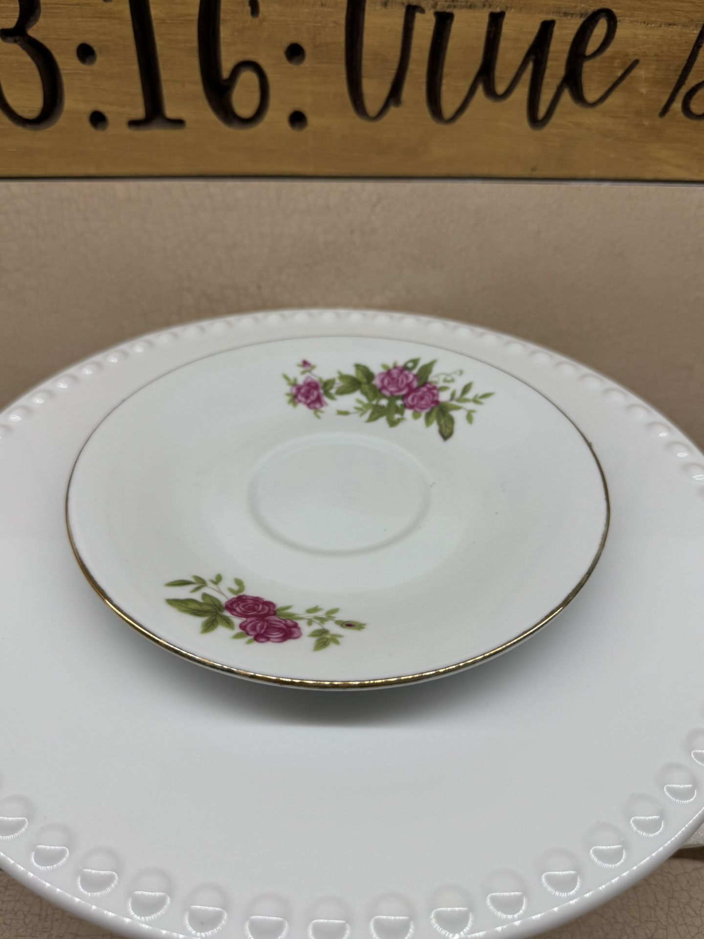 Vintage Bone China Pink Roses Saucer -1970s