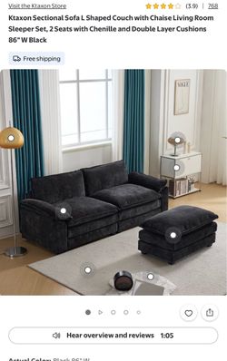 Ktaxon Sectional Sofa L Shaped Couch with Chaise Living Room Sleeper Set, 2 Seats with Chenille and Double Layer Cushions 86" W Black