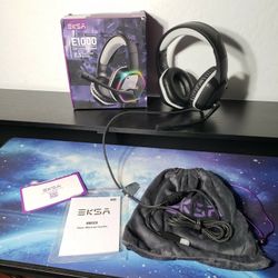 New EKSA E1000 USB Gaming Headset for PC, Computer Headphones W/ Microphone/Mic Noise Cancelling, 7.1 Surround Sound, RGB Light - Wired Headphones for