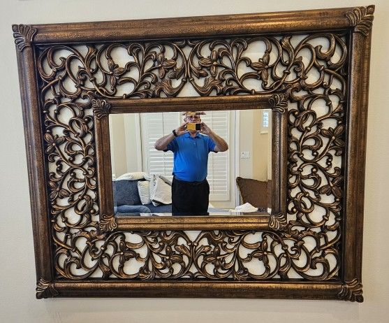 XL Carved Gold Gilt Beveled Glass Mirror 73"X 60"