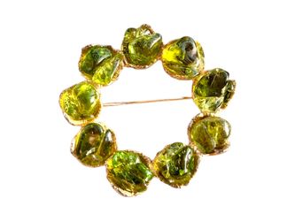 Vntage Swoboda-Style Wreath Brooch with Tumbled Green Peridot Gemstones