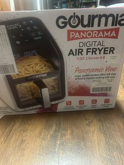 7-QT Digital Air Fryer w/ Panoramic View, Holographic Display, & 12 Presets, White, New