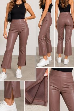 Mauve Faux Leather Flare Crop Pants