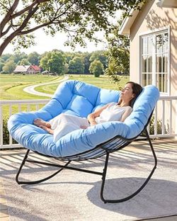 Outdoor Papasan Rocking Chair, 450 lbs Oversized Comfy Patio Chair with Thickened Cushion, Indoor Egg Rocking Lounge Chairs, Rocker Chairs for Patio P