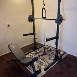 Gym Rack with light bar and tricep rope