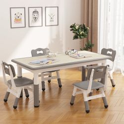 NEW Kids Table and Chair Set, Toddler Table with 4 Chairs for Ages 2-10, Graffiti Desktop, Non-Slip