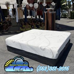 Queen Blue Gel Mattress And Boxspring Bed Set Memory Foam