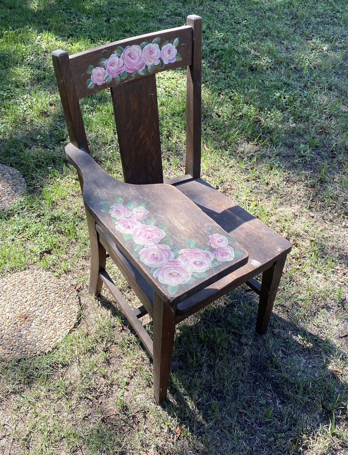 Antique Floral Wooden School Desk