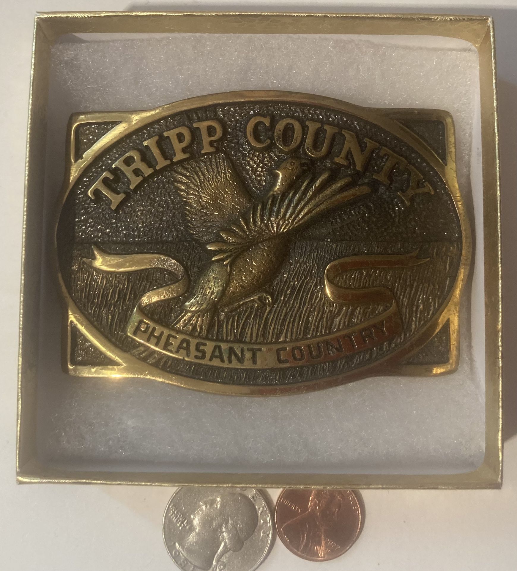 Vintage 1977 Belt Buckle Tripp County Pheasant County South Dakota