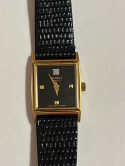 Vintage Caravelle by Bulova Quartz Watch – Black Dial & Diamond Accent (1987)