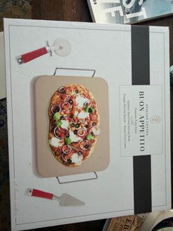 New Italian Pizza Stone Set with Cutter & Serving Spatula