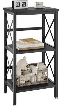 3 Tiers Bookcase, Industrial Metal Bookshelf with Side Fence, Storage Organizer for Living Room, Home Office, Bedroom, Display Racks, Sofa Side Table,