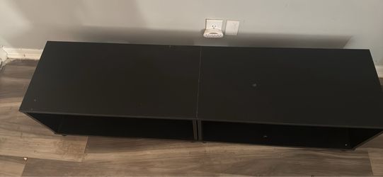 Black Low TV Stand with Open Shelves hold 60-70 inch