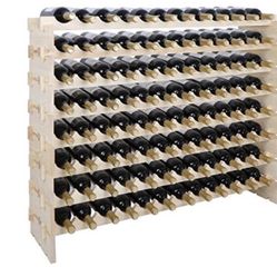 Large 96 Bottles Wood Wine Rack Stackable Storage Across up to 8 Rows Solid Wooden Display Shelves Rack Organizer