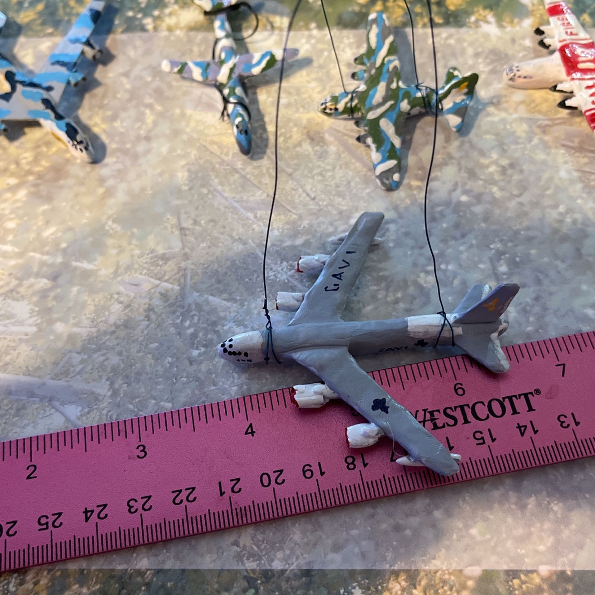 Tiny B-52 strategic bomber ornament 1:700 scale hand sculpted polymer enamel painted