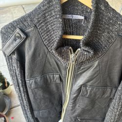 Xl Men Black Jersey/leather Jacket 