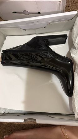 Black Patent Leather Ankle Boot with Block Heel