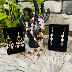 Rose Quartz And Amethyst Necklace Set