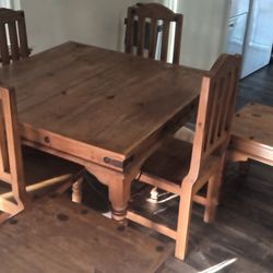 Wood Kitchen Table With 4 Chairs And 2 End Tables