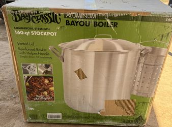 Bayou Classic 1600 Handcrafted 160-qt Aluminum Bayou Boiler Features Heavy-Duty Riveted Handles Reinforced Boiling Basket w/Helper Handle Made w/Heavy