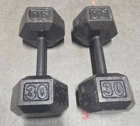 Pair of 30lb iron hex dumbells