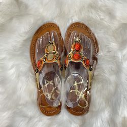 J. Renee’ Marion Embellished Gold/Orange Leather Flip Flop