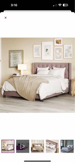 Upholstered Bed Frame with Tufted Headboard