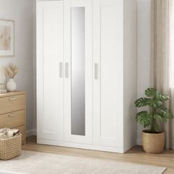 White 3-Door Wardrobe with Mirror