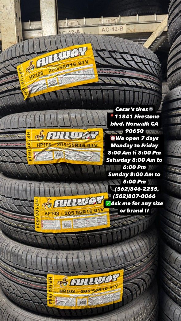 205/55R16 FULLWAY A SET OF FOUR NEW TIRES, INCLUDES MOUNTING AND BALANCING WITH WARRANTY, ASK ME FOR ANY SIZE OR BRAND, WE HAVE THE BEST PRICES!!