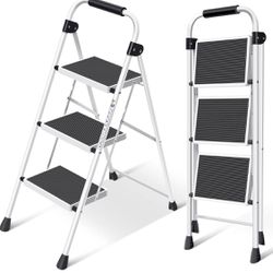 KINGRACK Step Ladder 3 Step Folding with with Anti-Slip and Wide Pedal,Portable Foldable,Tall Sturdy Step Ladder with Handgrip for Home Kitchen Househ