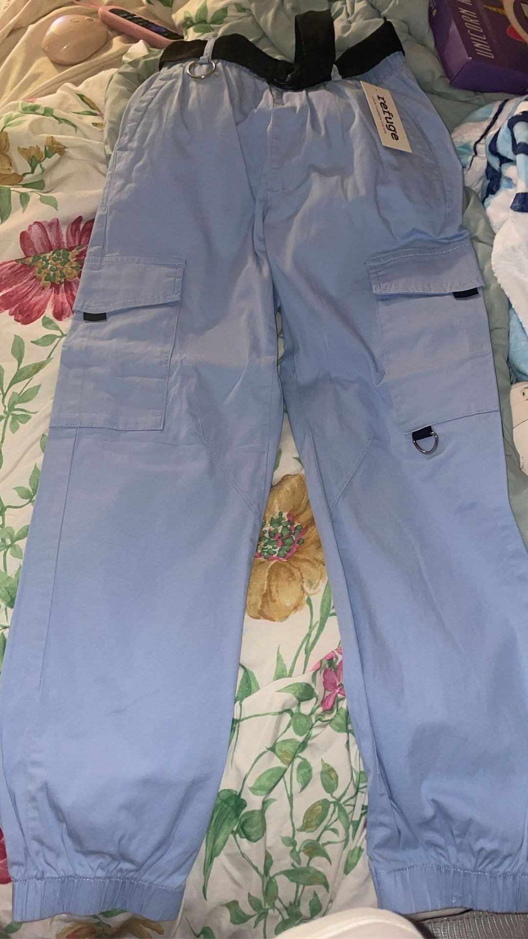 Light Blue Belted Cargo Joggers