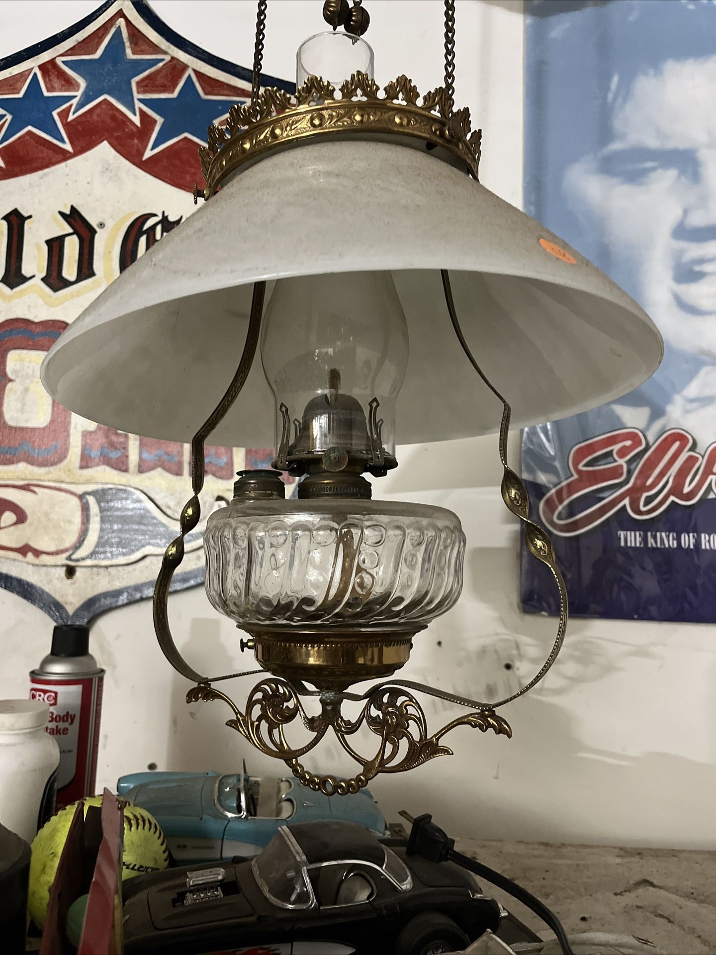 Rare 1800s Antique Hanging Oil Lamp