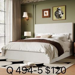 Queen Bed Frame, Upholstered Platform Bed, Adjustable Vertical Channel Tufted Headboard(494-5)