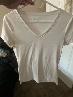White stripped v neck shirt