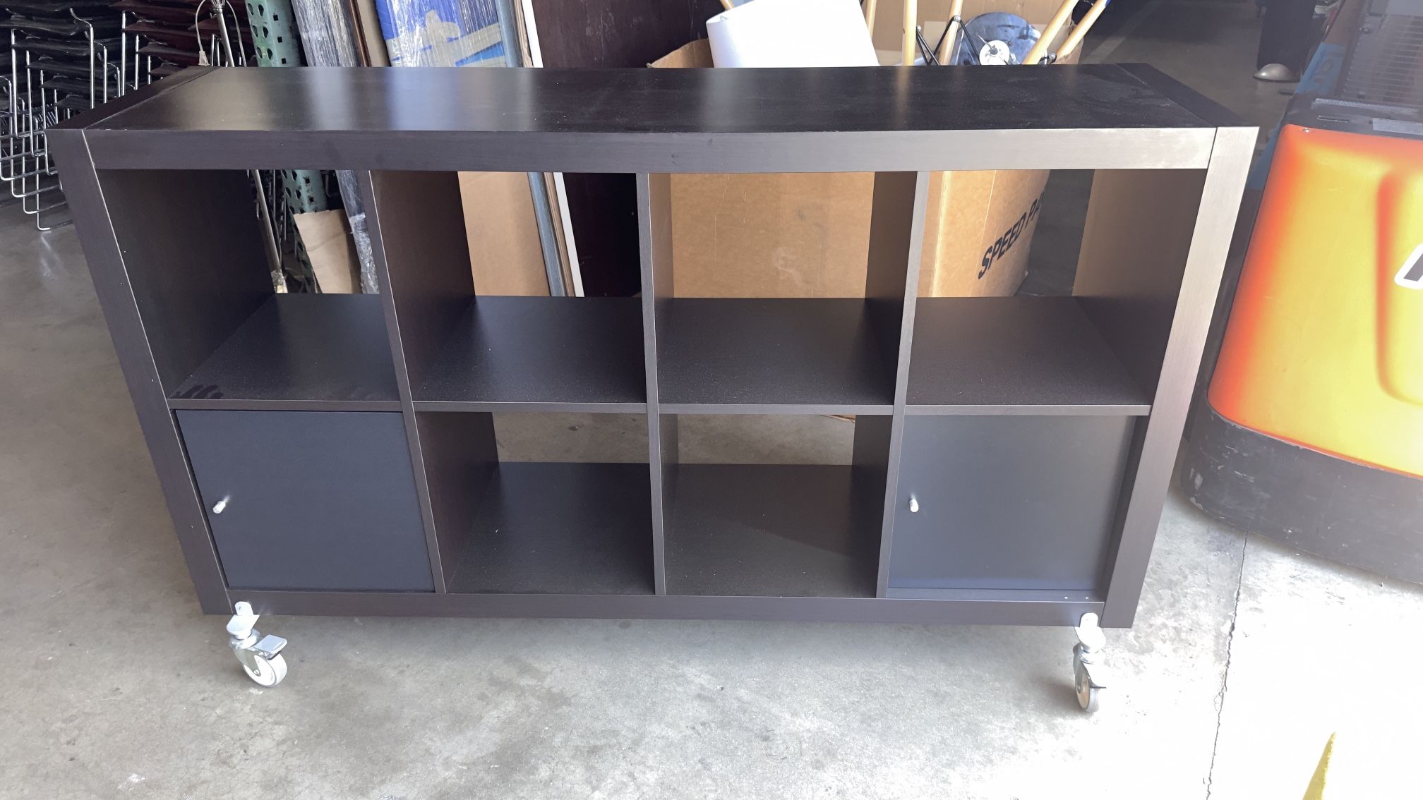 Walnut 8 Cubby Credenza With Castors