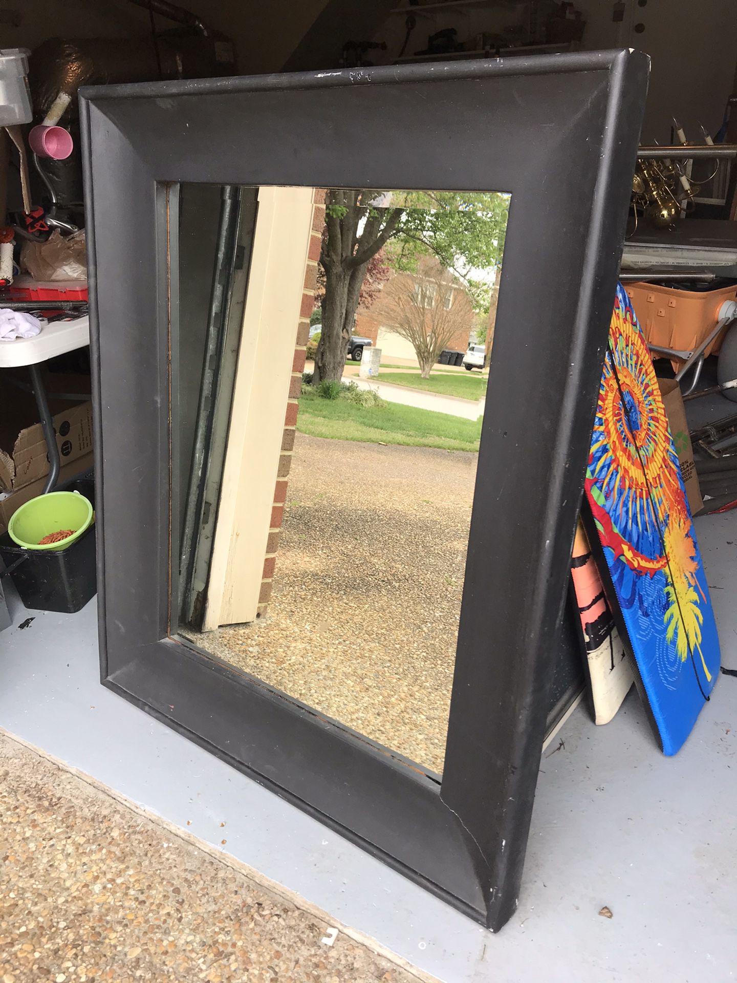 Black solid wood beveled mirror