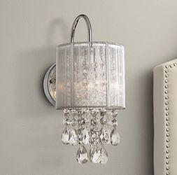 Silver modern wall lamp crystal dangle bathroom bedroom hallway