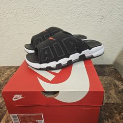 New Nike Air More Uptempo Slides Men’s 8 Black White Red Sandal Shoes FJ2708-001