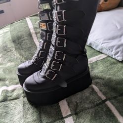 DEMONIA Boots "Damned-318" Black Vegan Leather