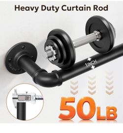 1 pcs Curtain Rods 66-120 Inch, 1 Inch Industrial Black Curtain Rod